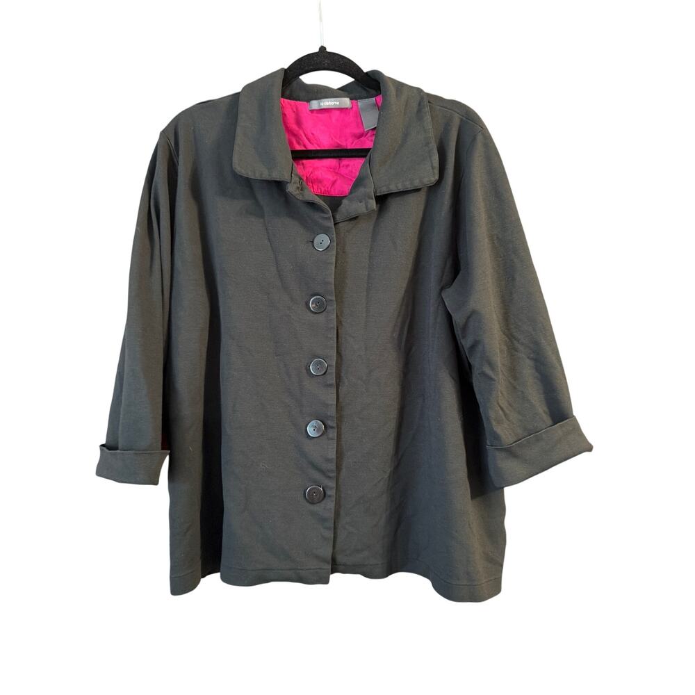 Liz Claiborne Women's Plus Size Black Button Front 3/4 Sleeve Blazer Jacket 2X